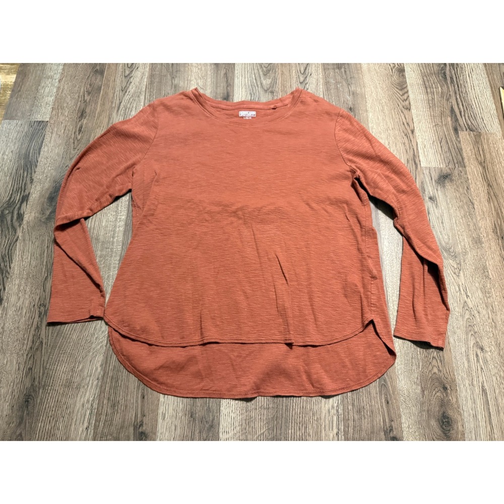 Kirkland Signature Top Women Size L Burnt Orange Long Sleeve Slub Knit High Low